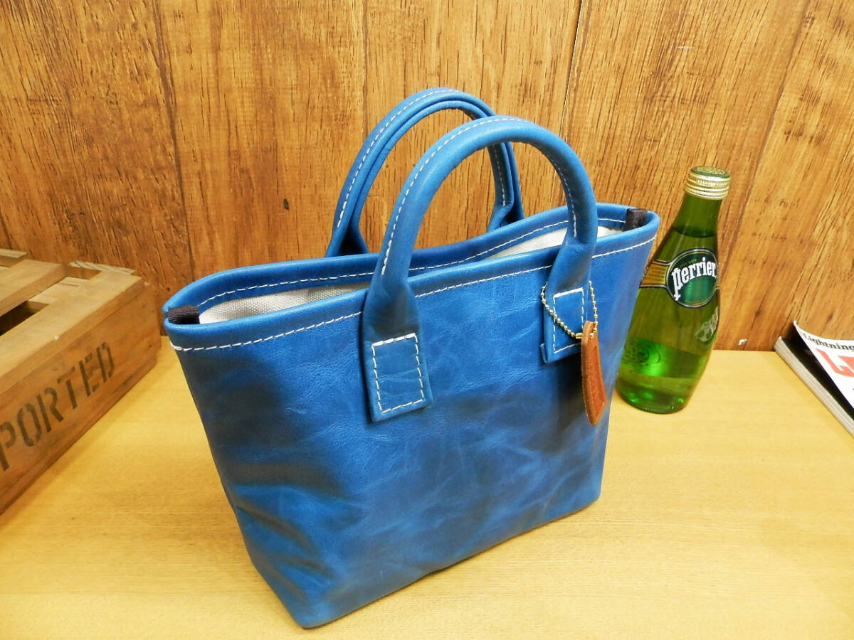 *XS размер *... Sky голубой. масло кожа Mini большая сумка * сделано в Японии ручная работа натуральная кожа тянуть выше синий 