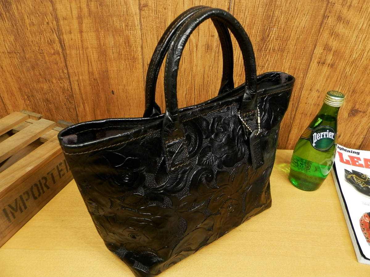 ☆黒薔薇☆ブラックフラワー柄レザーのミニトートバッグ♪Ｓサイズ日本製ハンドメイド牛革本革カスタムできます♪の画像3