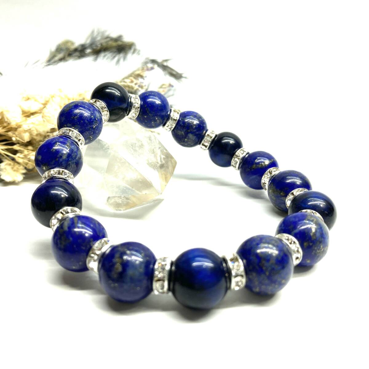 Lapis lazuli &amp; Blue Tiger Eye Power Bracelet Натуральный каменный дыхание (серебро) 12 мм удачи мужчины ☆