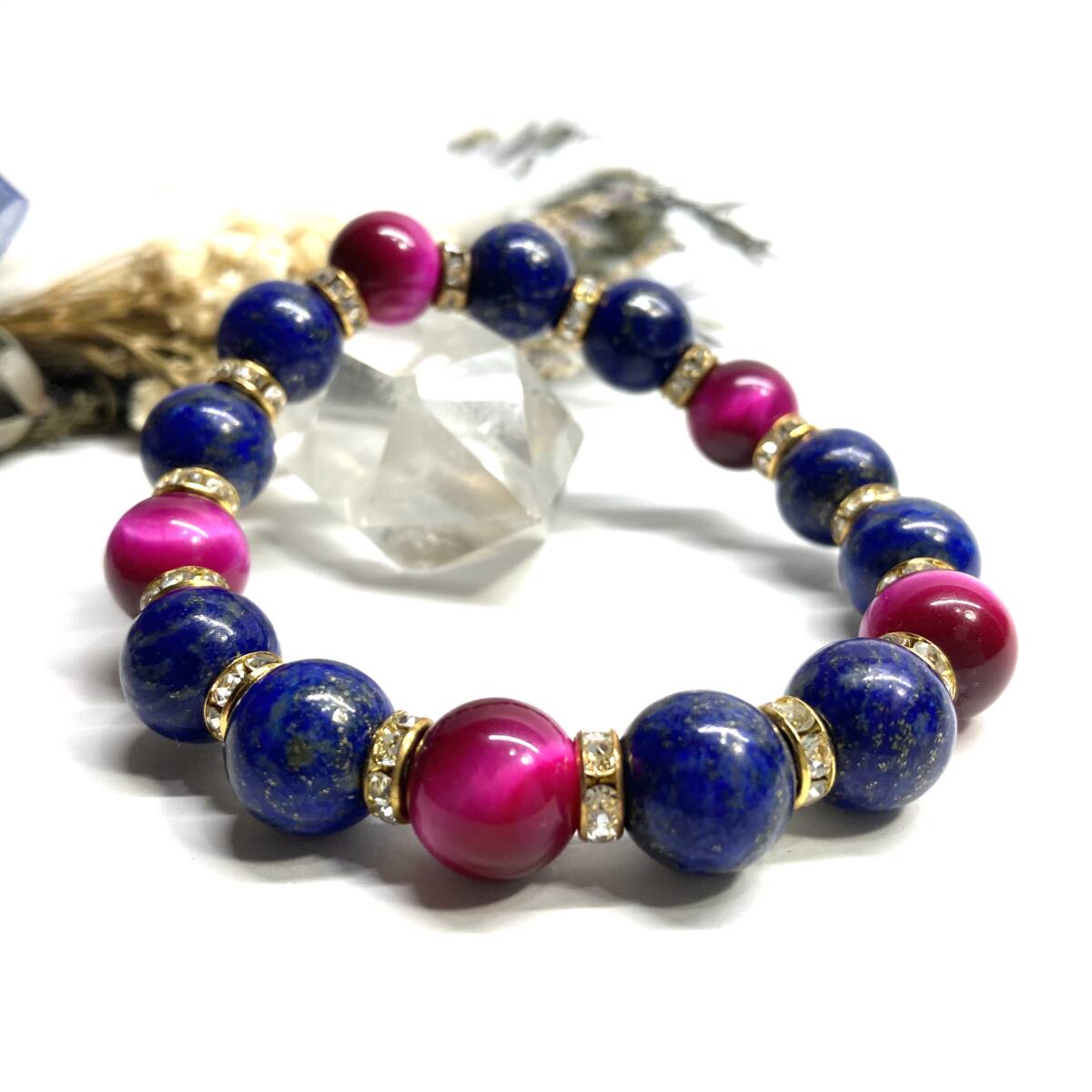 Lapis lazuli &amp; Pink Tiger Eye Power Stone Bracelet Натуральное камень дыхание (золото) 12 мм удачи мужчины мужчина ☆