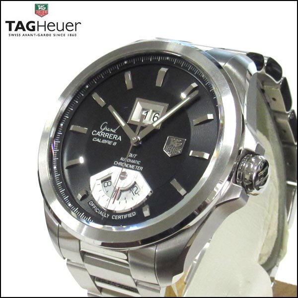 TS TAG HEUER/タグホイヤー グランドカレラGMT WAV5111 メンズ腕時計 キャリバー8 自動巻き ブラック 裏スケの画像1