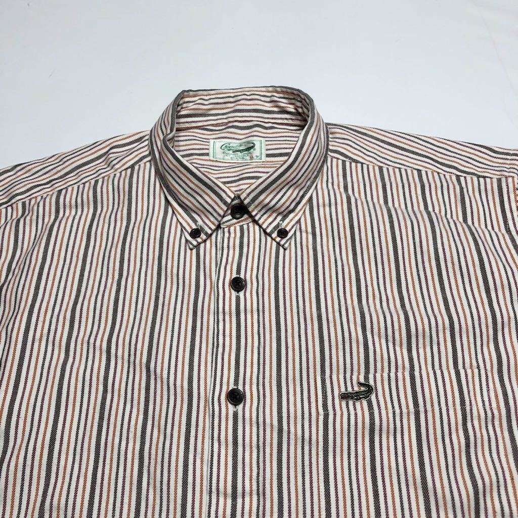 クロコダイル ストライプ柄 ボタンダウンシャツ サイズLL クロコダイル ボタンダウンシャツ ワンポイント刺繍 紳士 2-371の画像2
