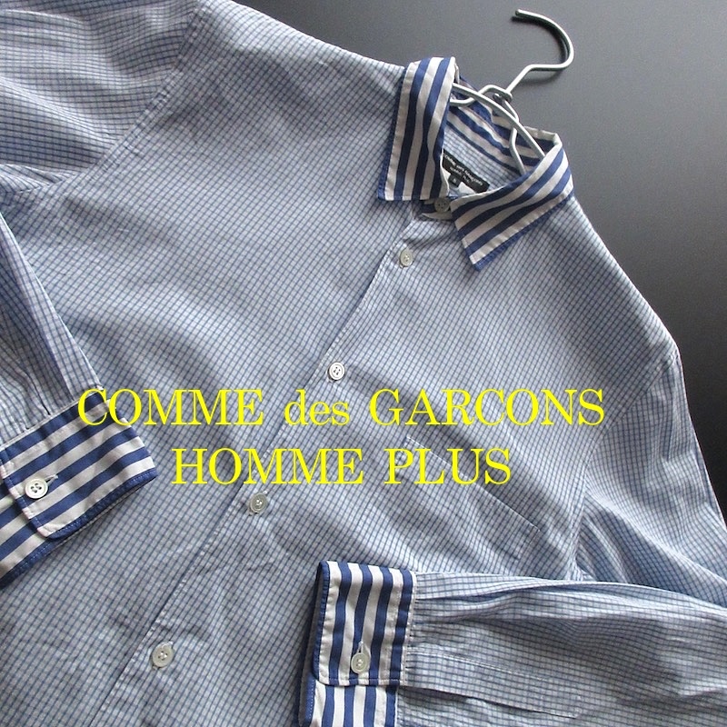 【COMME des GARCONS HOMME PLUS コムデギャルソンギャルソン オム プリュス】チェック ストライプ 切替 ブロッキング コットンシャツ!!の画像1