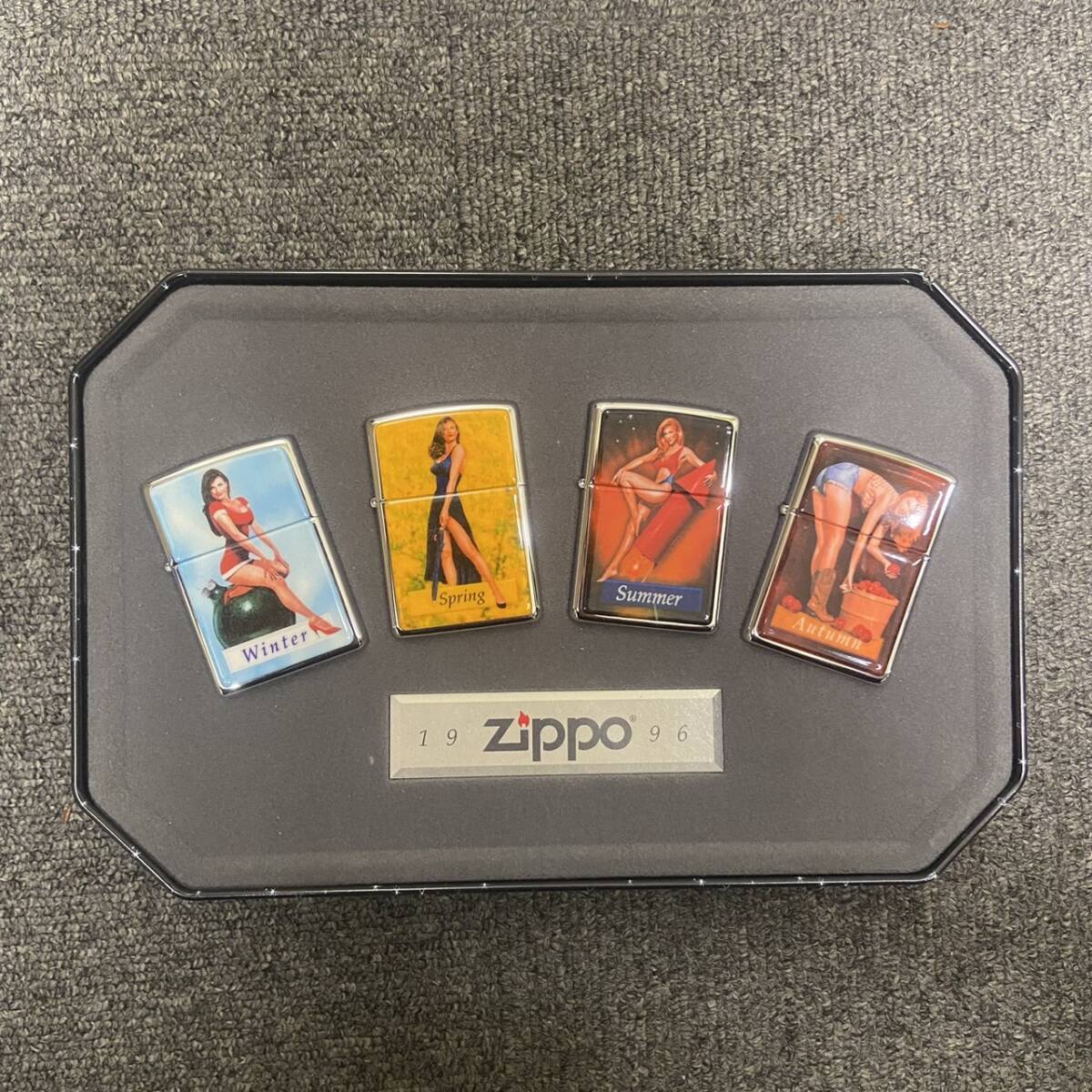 【B-13681】 1円スタート Zippo SALUTES PINUP girls ライター 1996 collectible of the year 4点セット 箱付き 状態写真参照の画像2