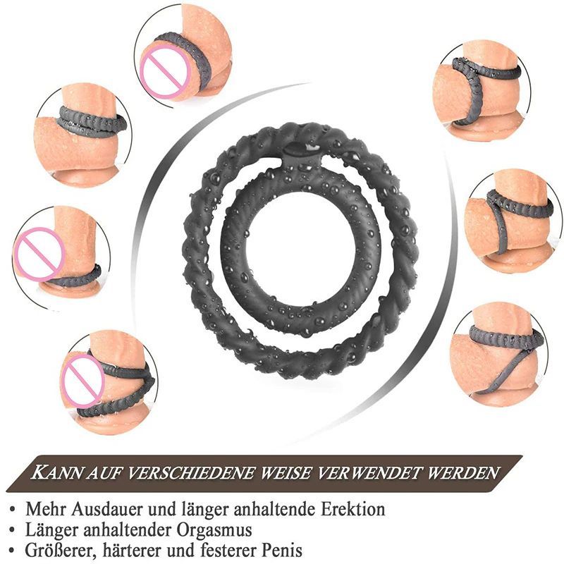 大人気 薄型 二連 ダブル コックリング 仮性包茎矯正 勃起不全 早漏改善 防止 ペニス 亀頭露出 男性機能補助 シリコン 黒 送料別途_画像4