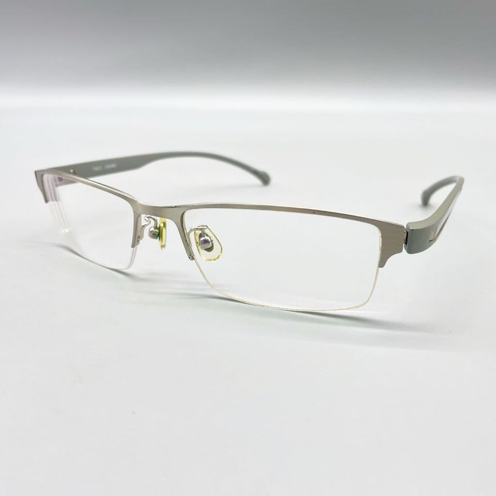 T.G.C. CALINO BE1242 メガネ 眼鏡 フレーム ハーフリム ナイロール スクエア型 シルバー グレー レンズ 度入り アイウェア 55□17-138_画像1
