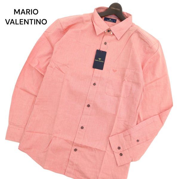 【新品 未使用】 MARIO VALENTINO マリオバレンティノ ロゴ刺繍 ヘリンボーン 長袖 シャツ Sz.3L メンズ 大きいサイズ 特大 C4T02861_3#Cの画像1