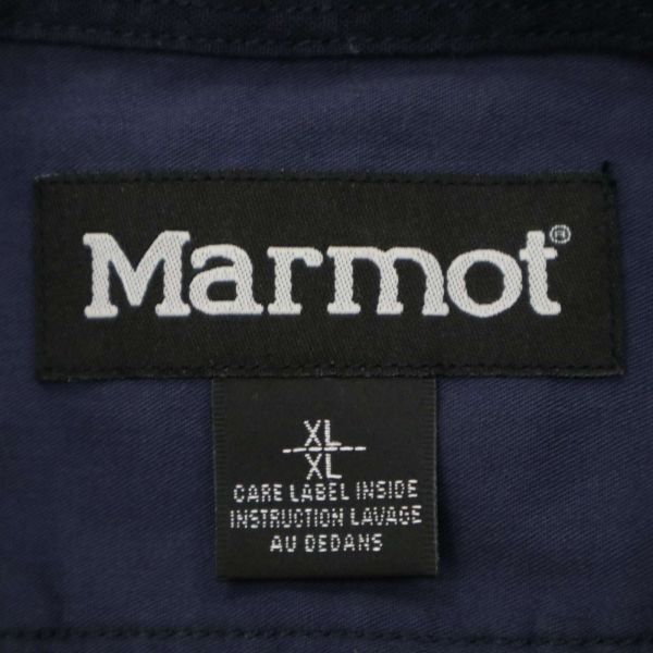 Marmot マーモット 春夏 麻リネン混★ ロゴ刺繍 半袖 シャツ Sz.XL　メンズ ネイビー 大きいサイズ　C4T03457_4#A_画像6