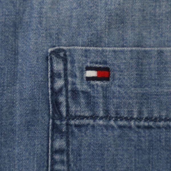 TOMMY HILFIGER トミーヒルフィガー 通年 Custom Fit★ USED加工 ロゴ刺繍 長袖 デニム シャツ Sz.M　メンズ　C4T03699_4#C_画像4