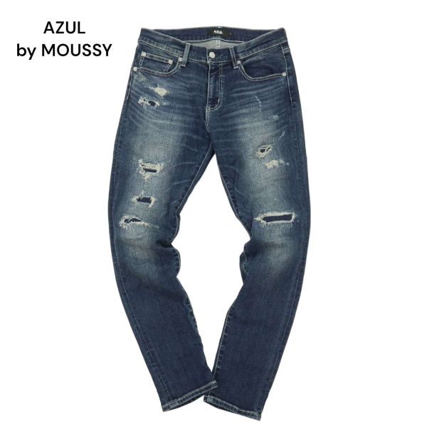 AZUL by MOUSSY アズール マウジー 通年 ダメージ&リペア加工★ ストレッチ スキニー デニム パンツ ジーンズ Sz.L　メンズ　C4B01819_4#R_画像1