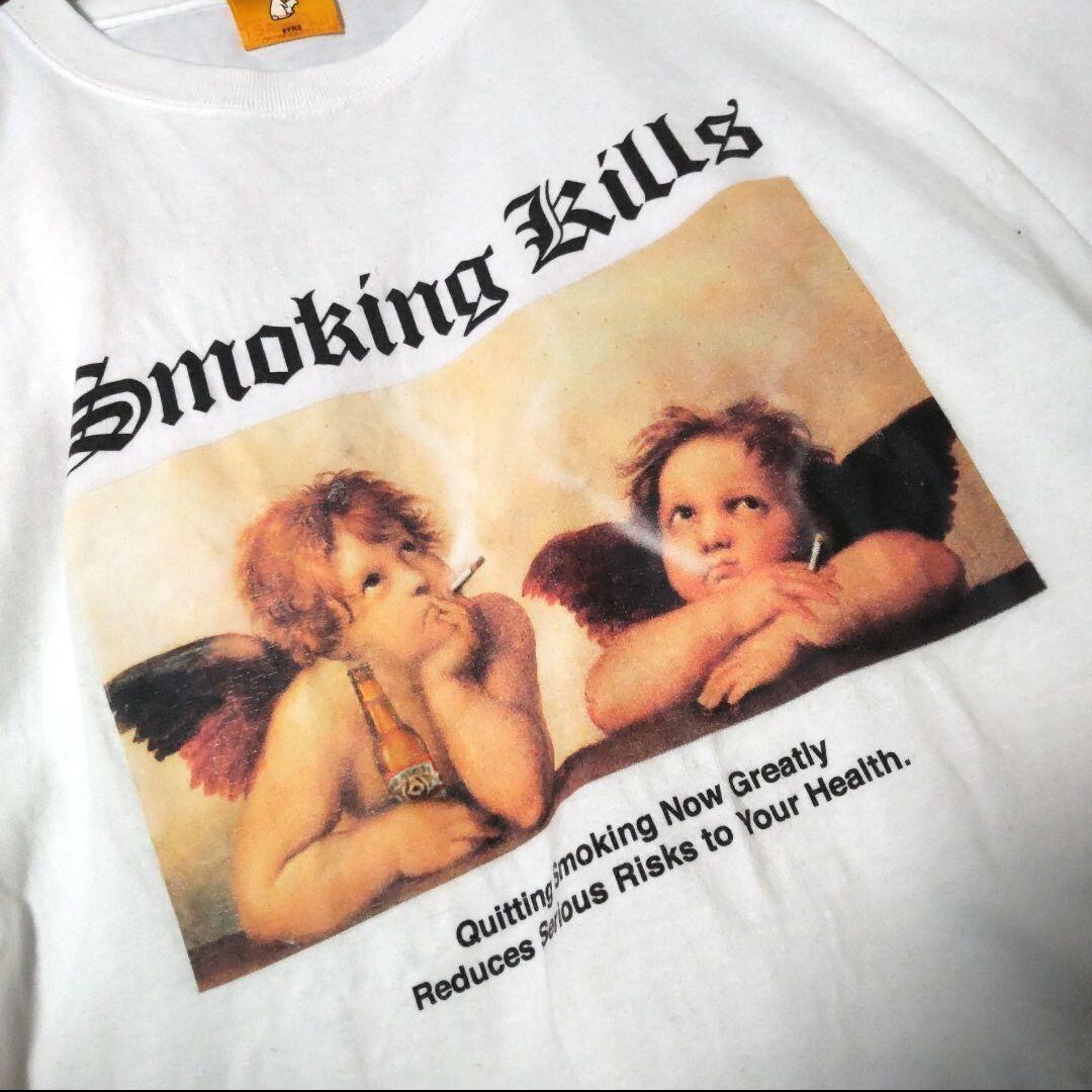 #FR2 Smoking Kills エフアールツー スモーキングキルズ 双子天使Tシャツ 名画 絵画 宗教画 うさぎ fxxking rabbit 刺繍ワッペン 白 M 半袖の画像6