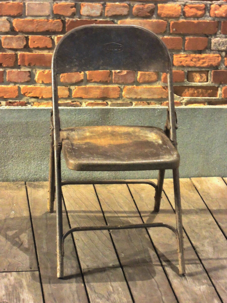 30s40sビンテージUSA1930年代1940年代PILOT鉄製アイアン折り畳みチェア パイプ椅子インダストリアル店舗什器GRAS JELDE HOLOPHANE JSF RRLの画像1
