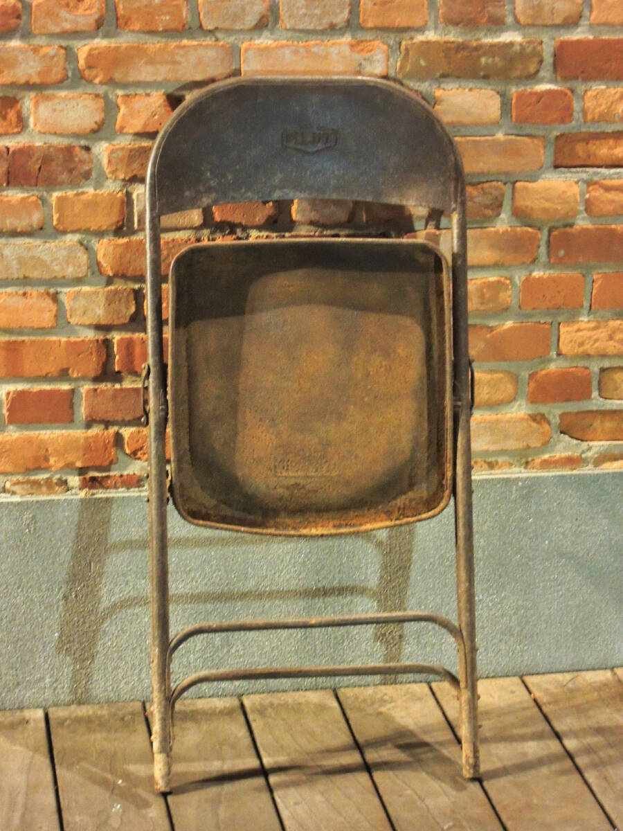 30s40sビンテージUSA1930年代1940年代PILOT鉄製アイアン折り畳みチェア パイプ椅子インダストリアル店舗什器GRAS JELDE HOLOPHANE JSF RRLの画像2