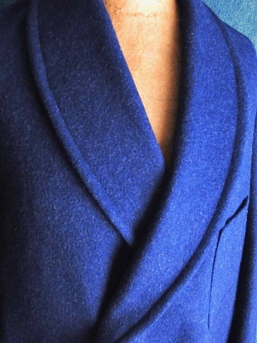 超希少40s50sビンテージ1940年代1950年代フランス軍デッドストック濃紺ヘチマ襟ショールカラー ホスピタルコート メルトンガウンコート毛の画像5