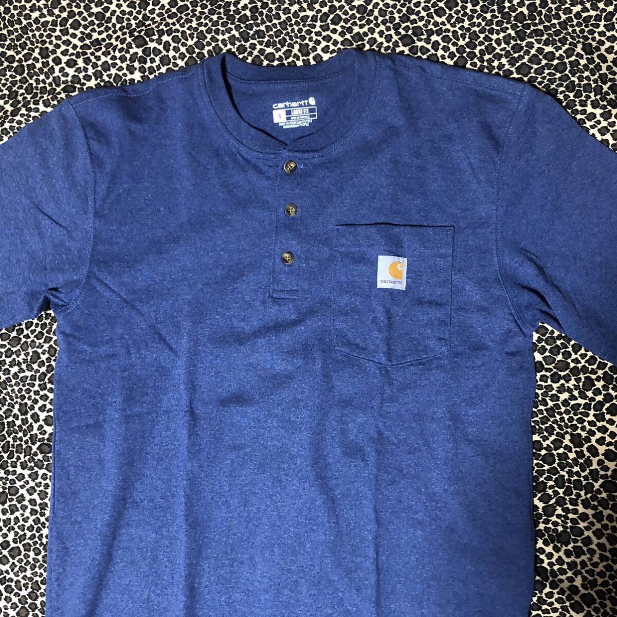 美品 carhartt LOOSE FIT ヘンリーネック ポケット 半袖 Tシャツ S ブルー系 カーハート ルーズフィット