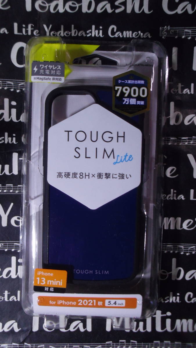 ELECOM iPhone 13 mini TOUGH SLIM LITE navy side . elasticity .. exist TPU material ., the back side . height hardness 8H. poly- car bone-to material . use 