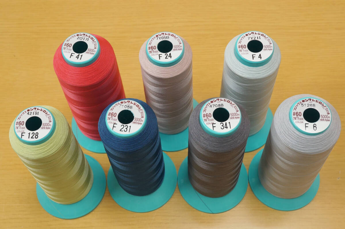 フジックス＃６０キングレジロン ストレッチミシン糸 使用感有 7色7本組 ニット素材 強伸縮素材 本縫対応の画像5