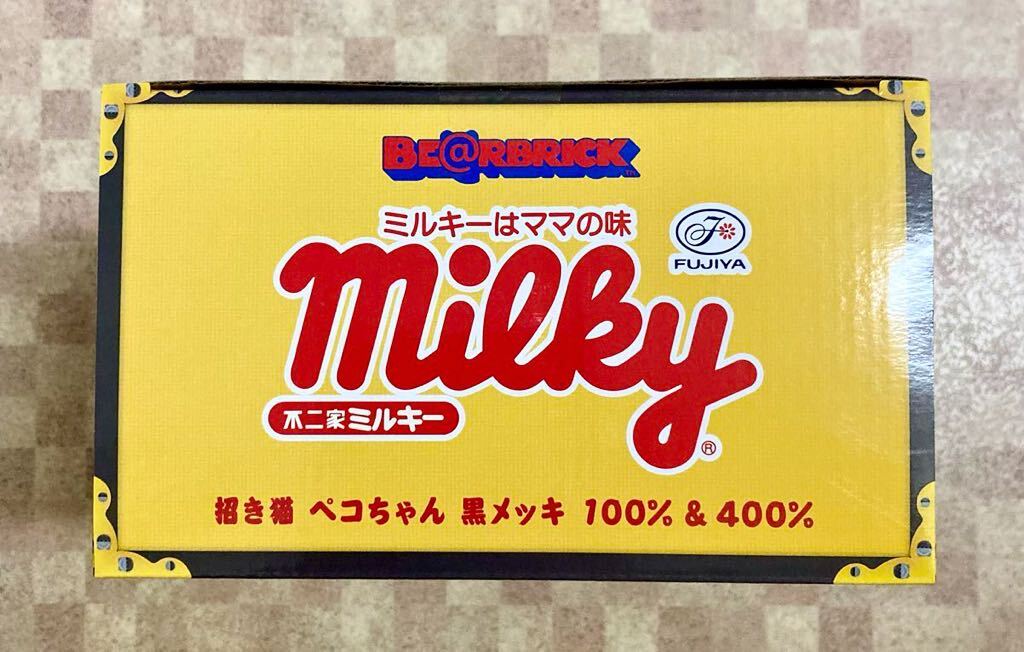 未開封品 ベアブリック 招き猫 ペコちゃん 黒メッキ 100% & 400% 2020年 BE@RBRICK MEDICOM TOY 不二家 _画像5