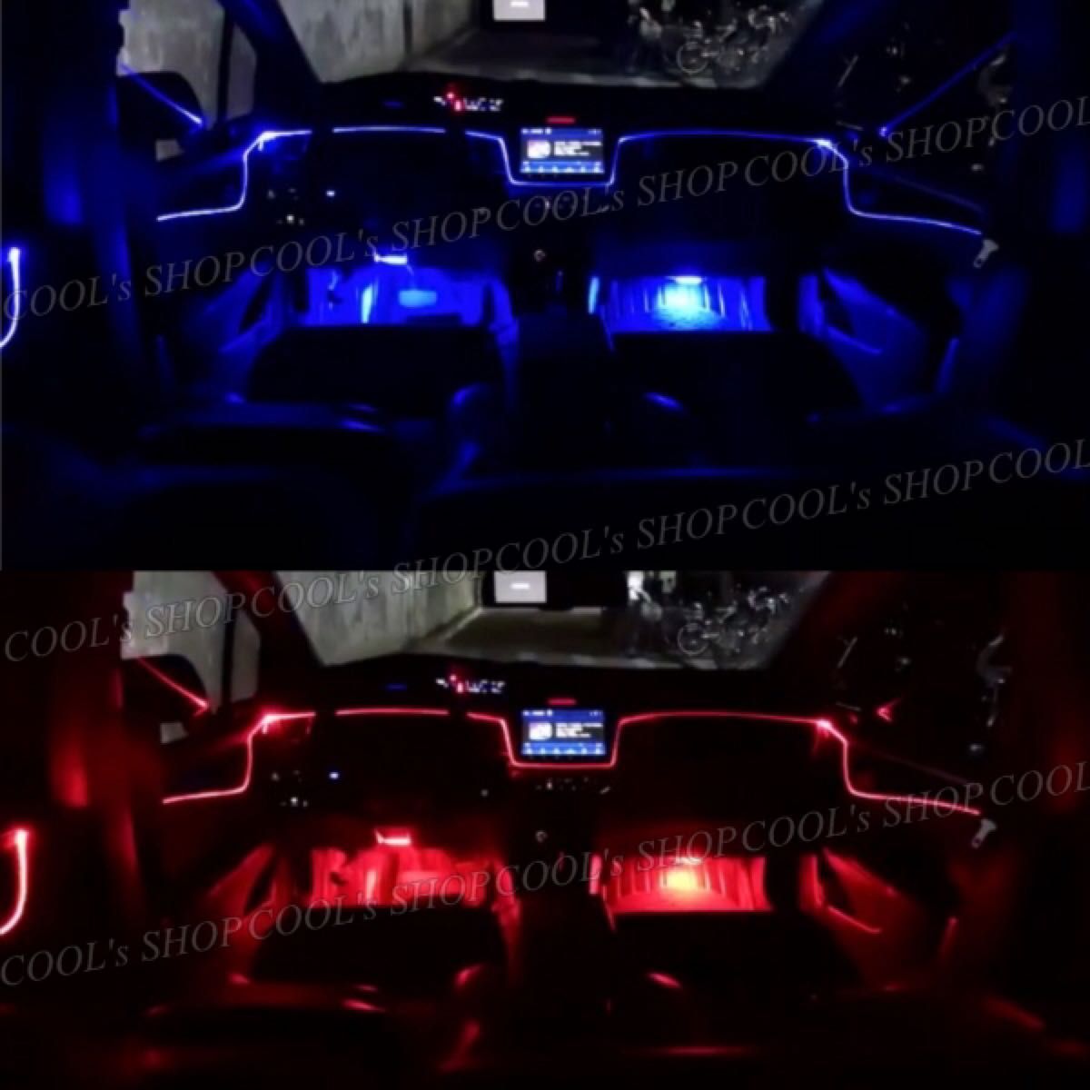 A アンビエントライト ネオンワイヤー ELライン LEDチューブ 間接照明 青 リブ付きファイバー ブルー カー用品 車用