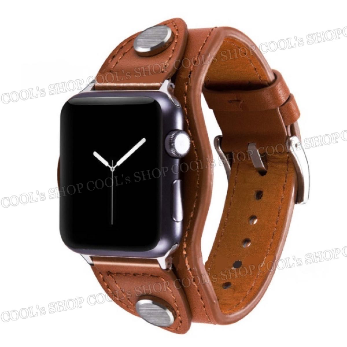 ダークブラウン Apple Watch 交換用 レザーバンド ベルト アップルウォッチ 茶 バンド 本革 ステンレス コンパチブル