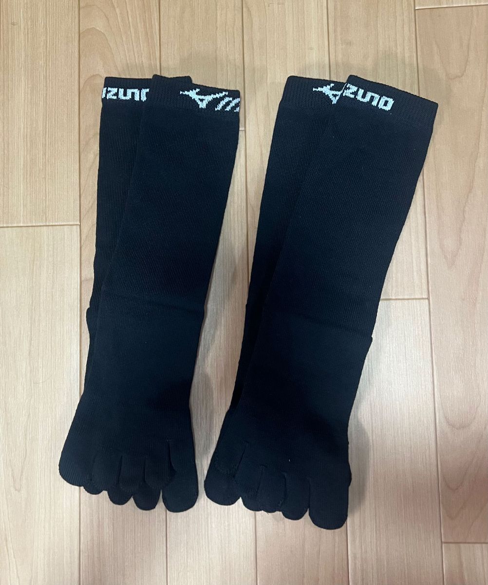 未使用品 ミズノ メンズ 5本指ソックス 2足セット 高耐久設計 MIZUNO  ブラック 黒 24cm-26cm