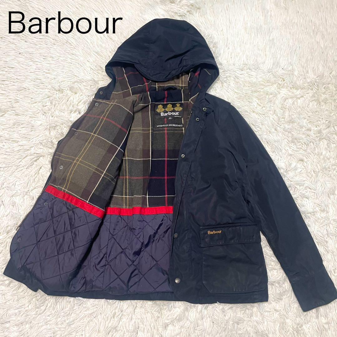 【バブアー】Barbour ジャケット フード チェック キルティング WATERPROOF AND BREATHABLE　ブルゾン 黒 XL ウォータープルーフ _画像1