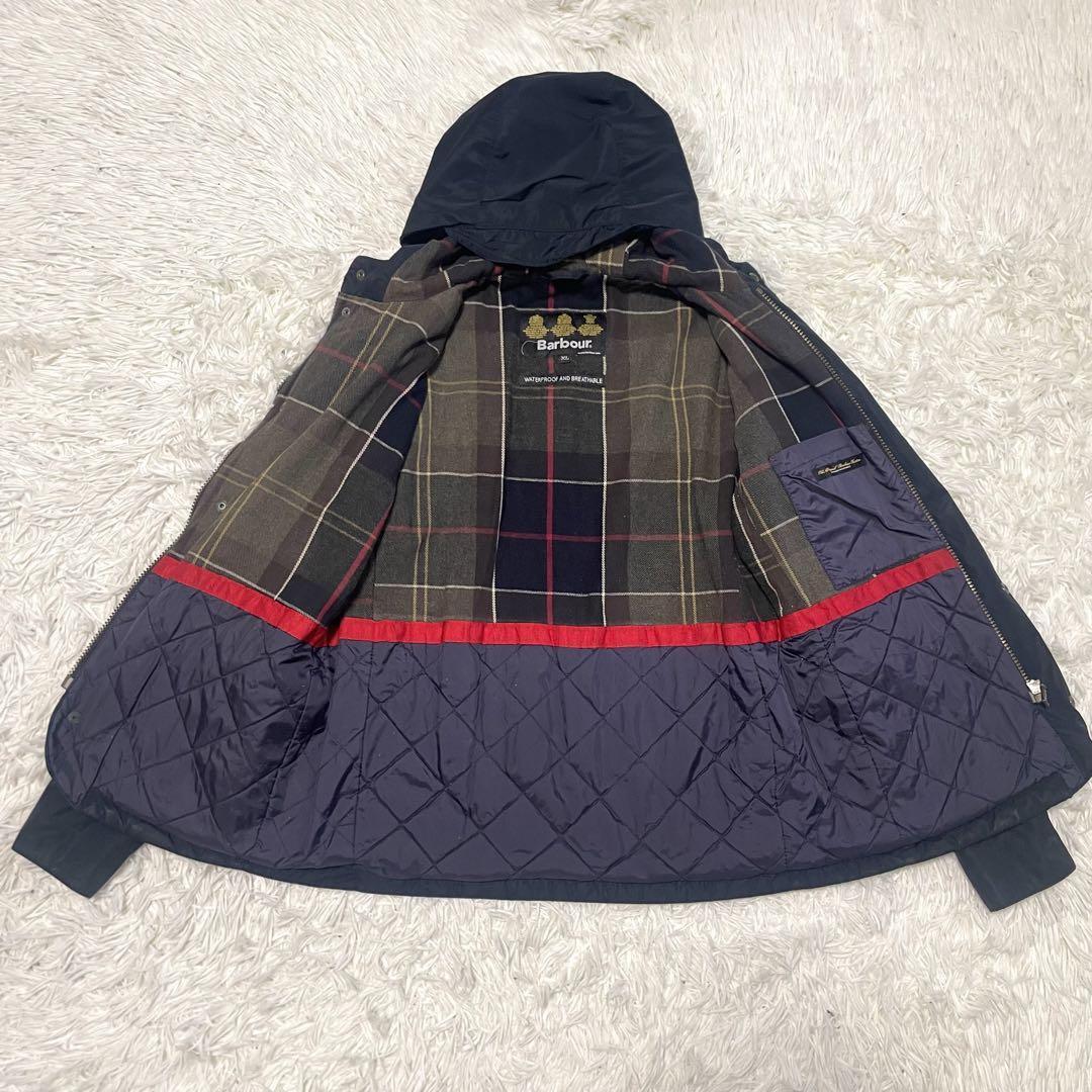 【バブアー】Barbour ジャケット フード チェック キルティング WATERPROOF AND BREATHABLE　ブルゾン 黒 XL ウォータープルーフ _画像3