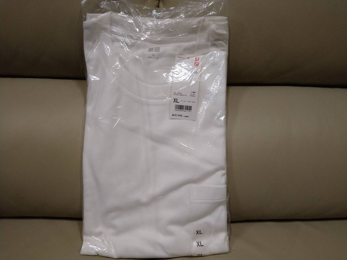 ユニクロ クルーネックT (7分袖) ポケット付き ホワイト XL 新品未開封_画像1