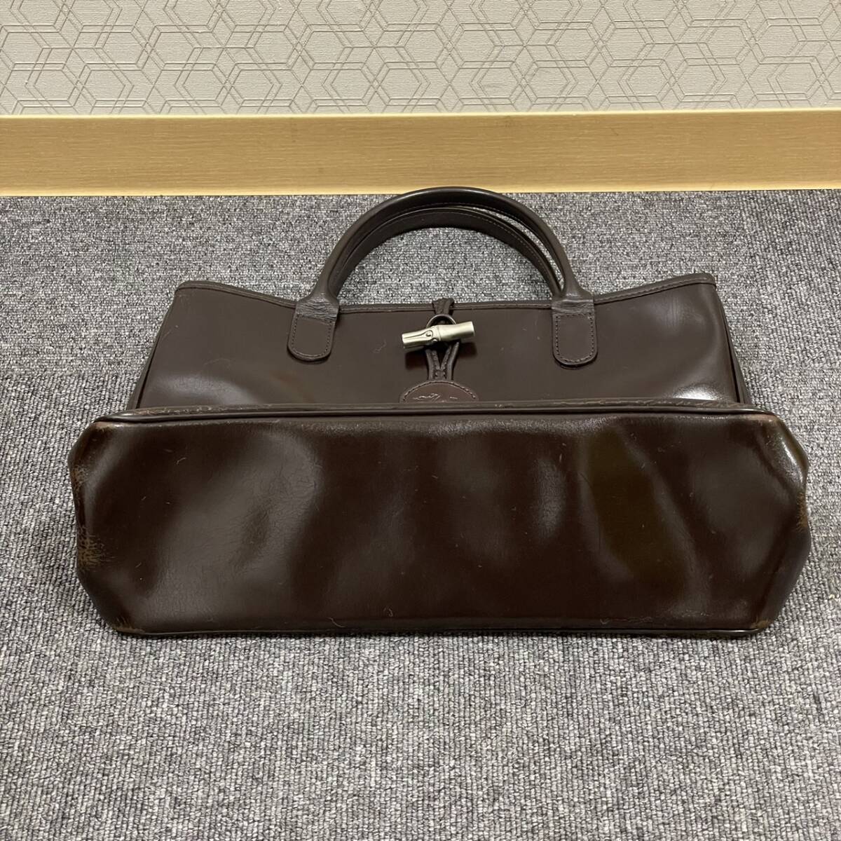 [MIA8357SH]1 jpy start LONCCHAMP Long Champ leather bag handbag tote bag lady's Brown present condition goods 