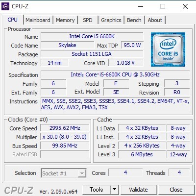 Intel Core i5 6600K SR2L4 3.50GHz 4Core-4Thread LGA1151 インテル CPU