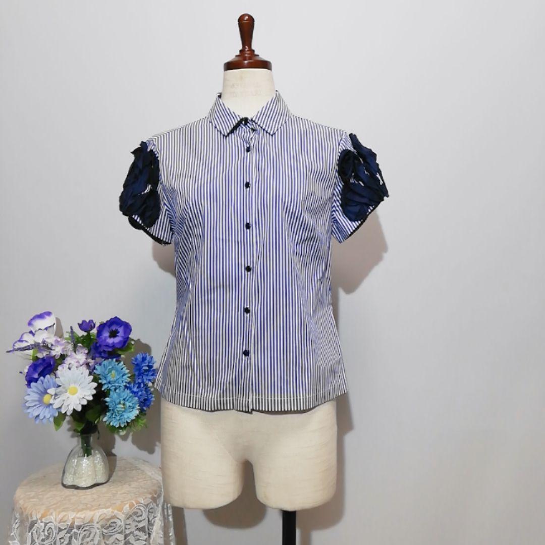  Nara Camicie первоклассный прекрасный товар блуза полоса рисунок М размер 