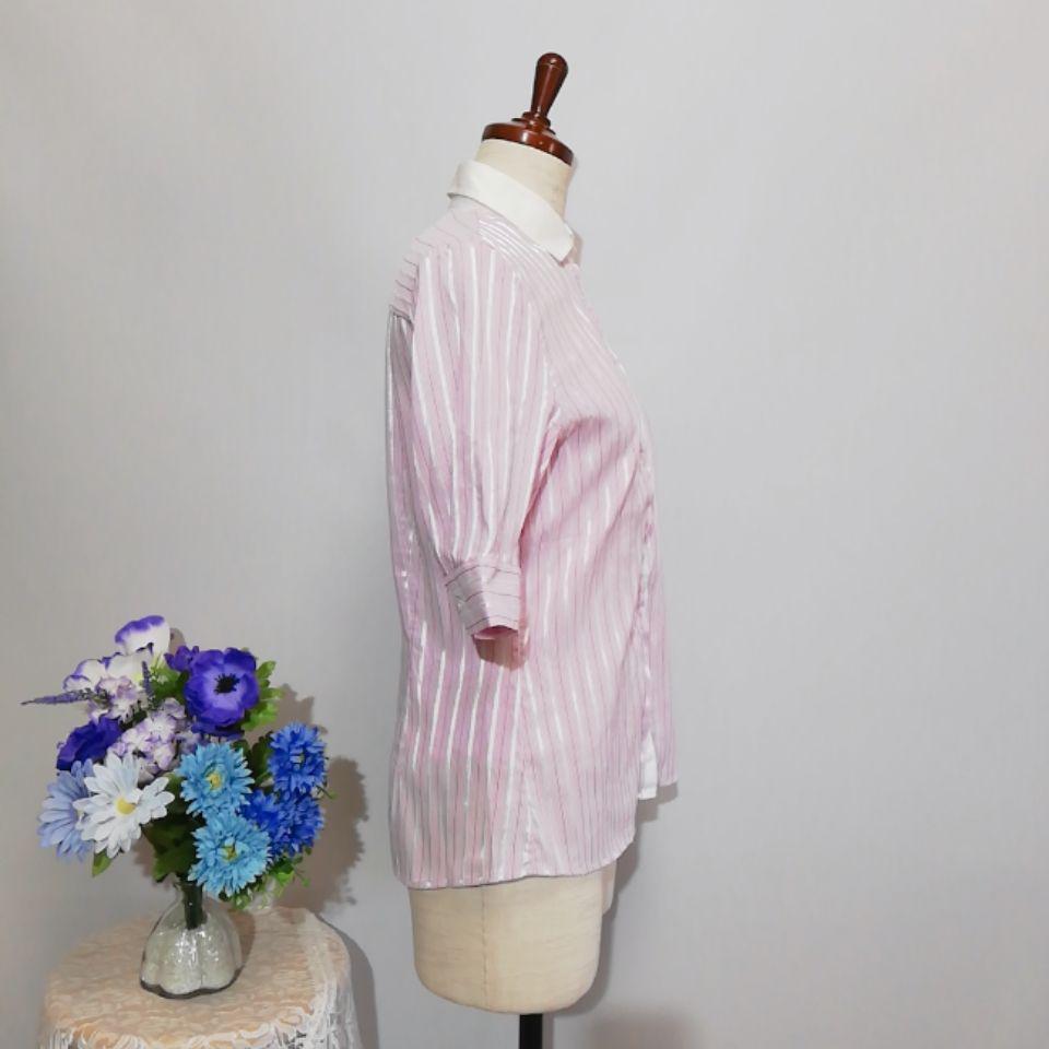 ナラカミーチェ　極上美品　半袖ブラウス　ピンク色系　ストライプ柄_画像5