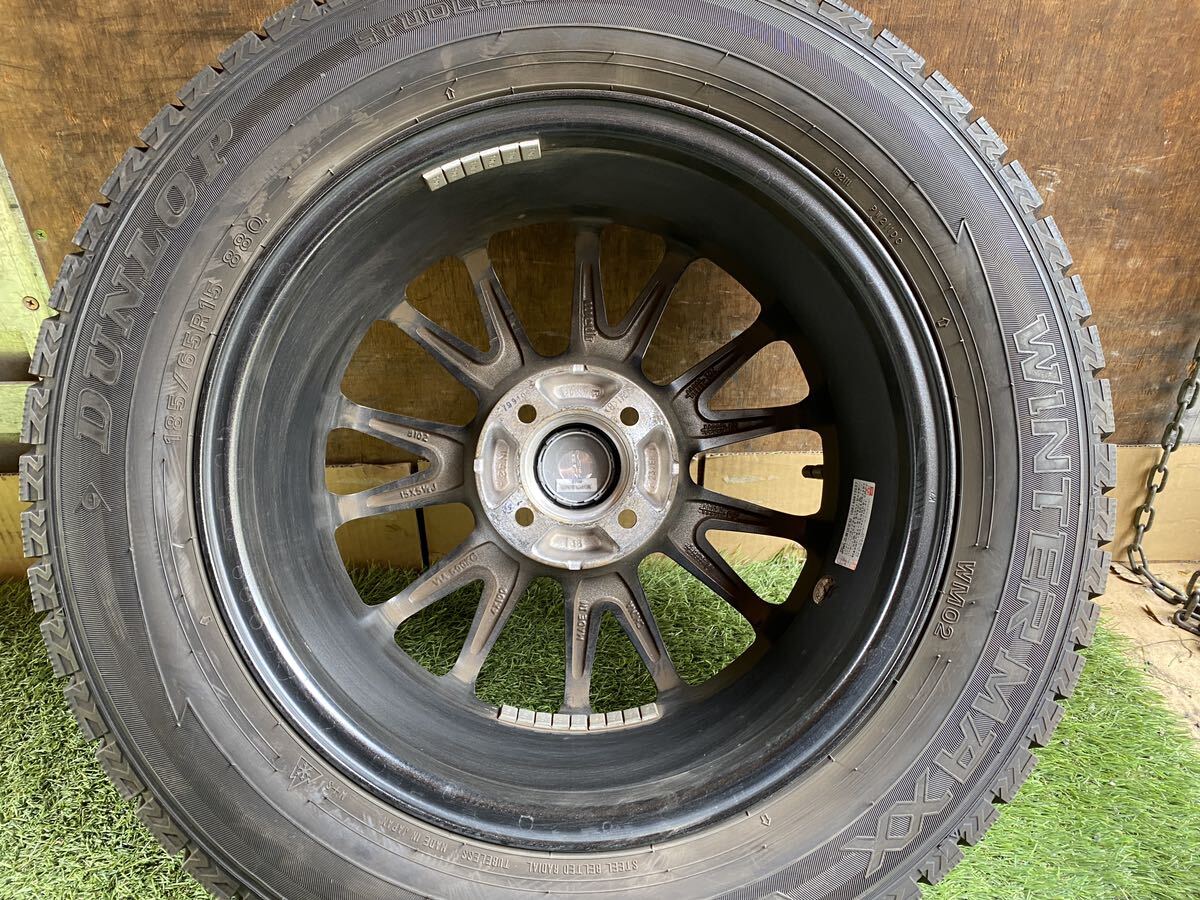 美品　185/65R15 88Q DUNLOP WINTERMAXX スタッドレス 2022年製　バリ山4本セット　15x5.5J ET 42 PCD 4Hx100 ハブ系やく　73mm_画像7