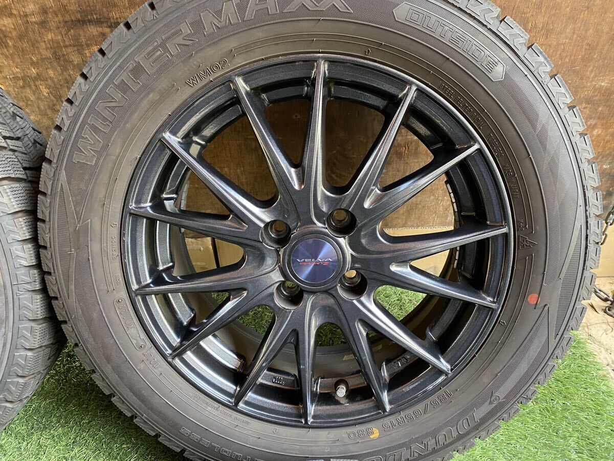 美品　185/65R15 88Q DUNLOP WINTERMAXX スタッドレス 2022年製　バリ山4本セット　15x5.5J ET 42 PCD 4Hx100 ハブ系やく　73mm_画像3