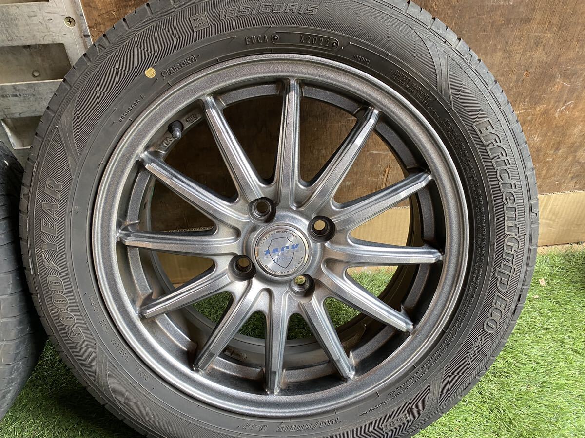 夏用 185/60R15 84H GOODYEAR 2022年製 バリ山4本セット 15x5.5J ET 50 PCD 4Hx100 ヴィッツ フィット等の画像3