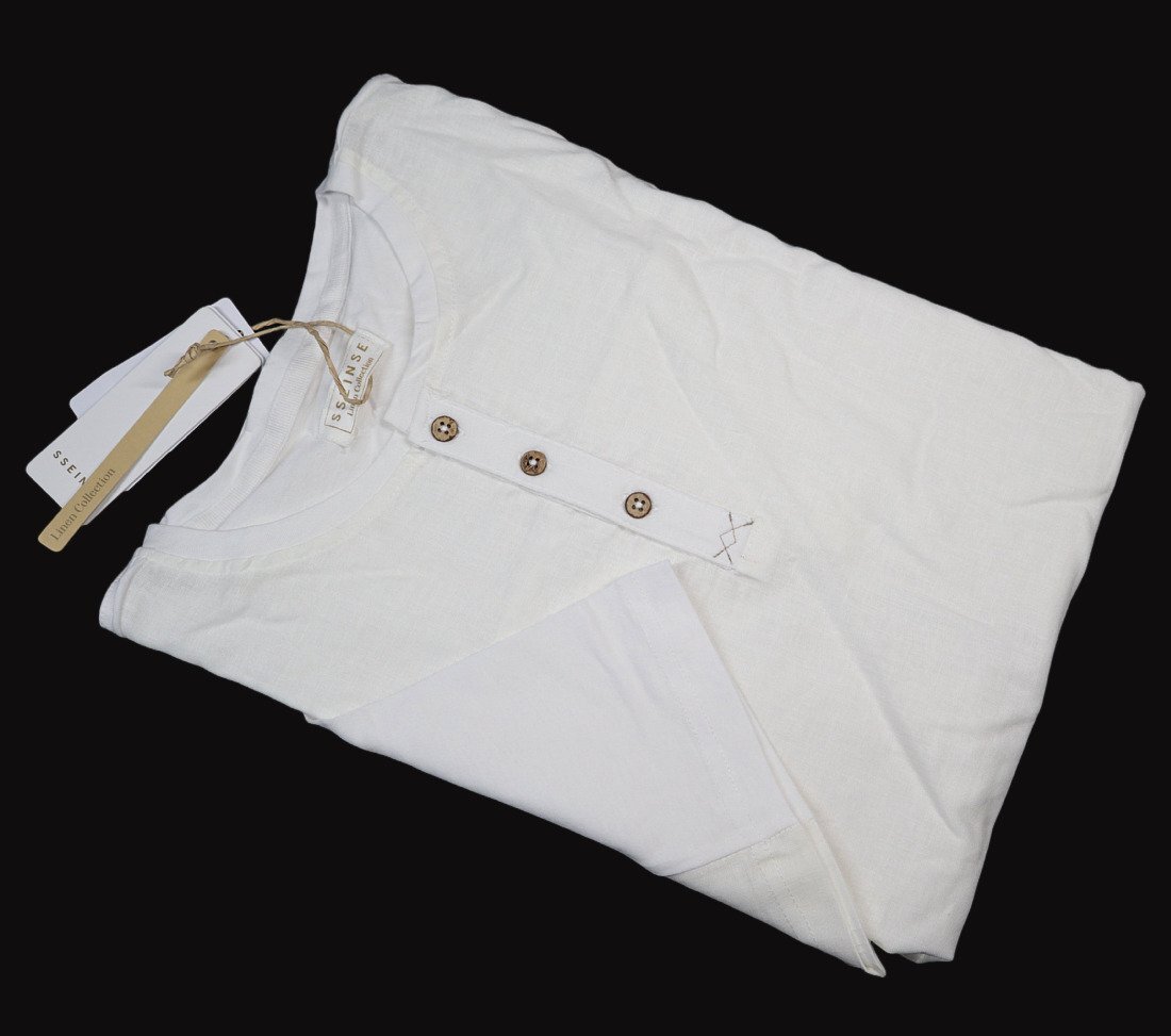 シンプルながらデザインがいい、大人仕様のヘンリーネック！【 SSEINSE / センス (伊 】正面リネン 背面コットン素材の ホワイトTシャツ S_画像1
