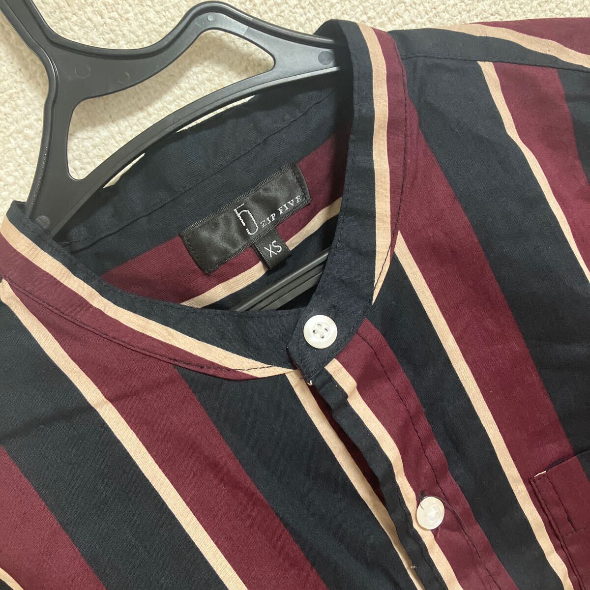 新品 ZIP FIVE 半袖シャツ ストライプ バンドカラー 半袖ワイシャツ XS の画像4