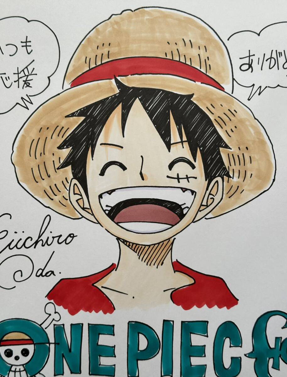 【サイン色紙】 尾田栄一郎 『ONE PIECE』（ワンピース） ルフィ 色紙にペン 模写の画像2