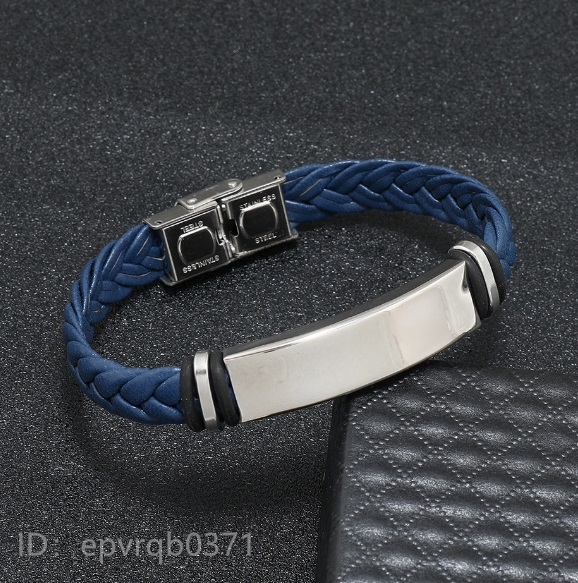  bracele total length 21 centimeter new goods knitting simple men's leather bangle titanium stainless steel gentleman accessory / blue 