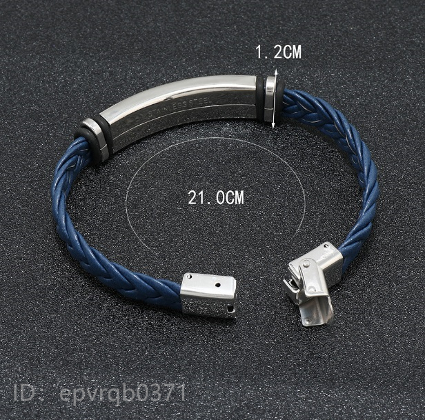  bracele total length 21 centimeter new goods knitting simple men's leather bangle titanium stainless steel gentleman accessory / blue 