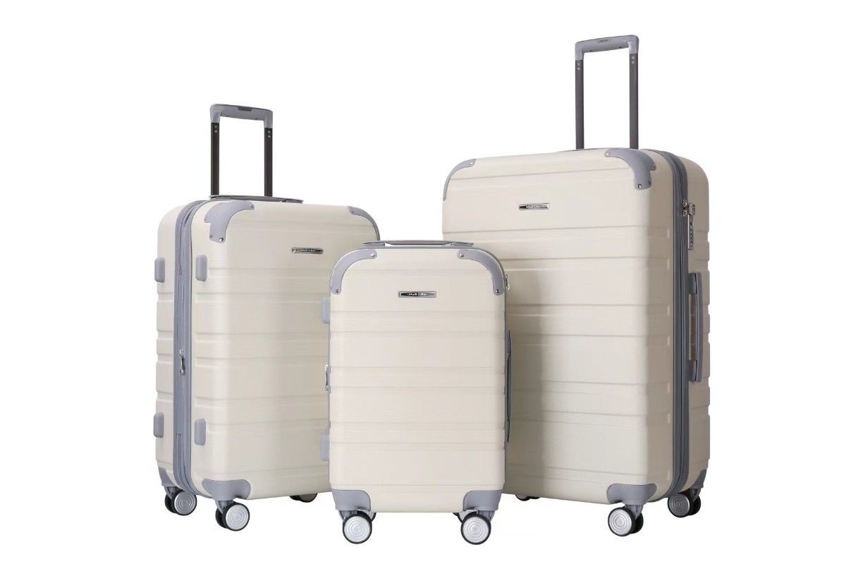 キャリーケース ベージュ Mサイズ 軽量 静音 拡張できる ハード ８輪 スーツケース TSAロック