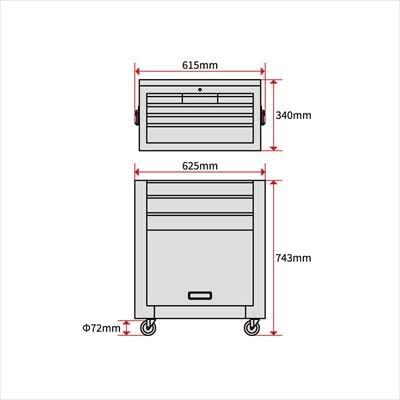  チェスト キャビネット 工具箱 収納 ガレージ 道具箱 整理 ツール 工具 AP ツールチェストセット レッド TC766の画像6