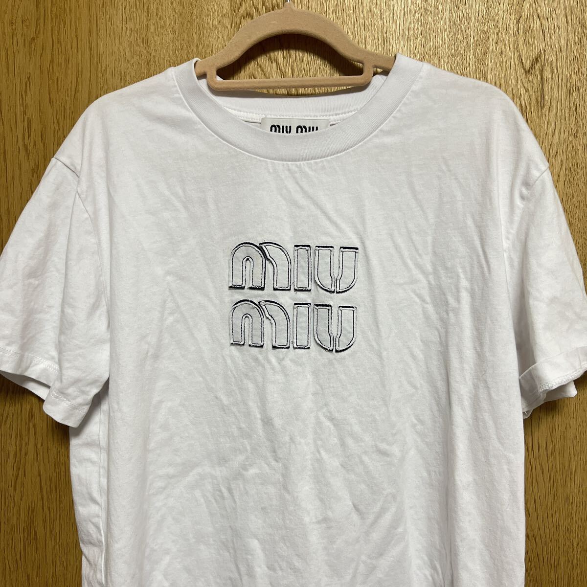 miumiu Logo T-shirt M size short sleeves T-shirt white white Western-style clothes tops 