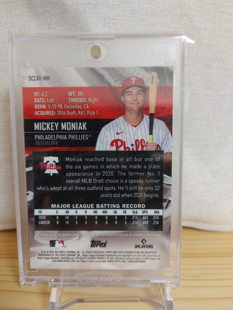 モニアック 直筆サインカード topps stadium club chrome auto エンゼルス フィリーズ RC mickey moniak ルーキー_画像2