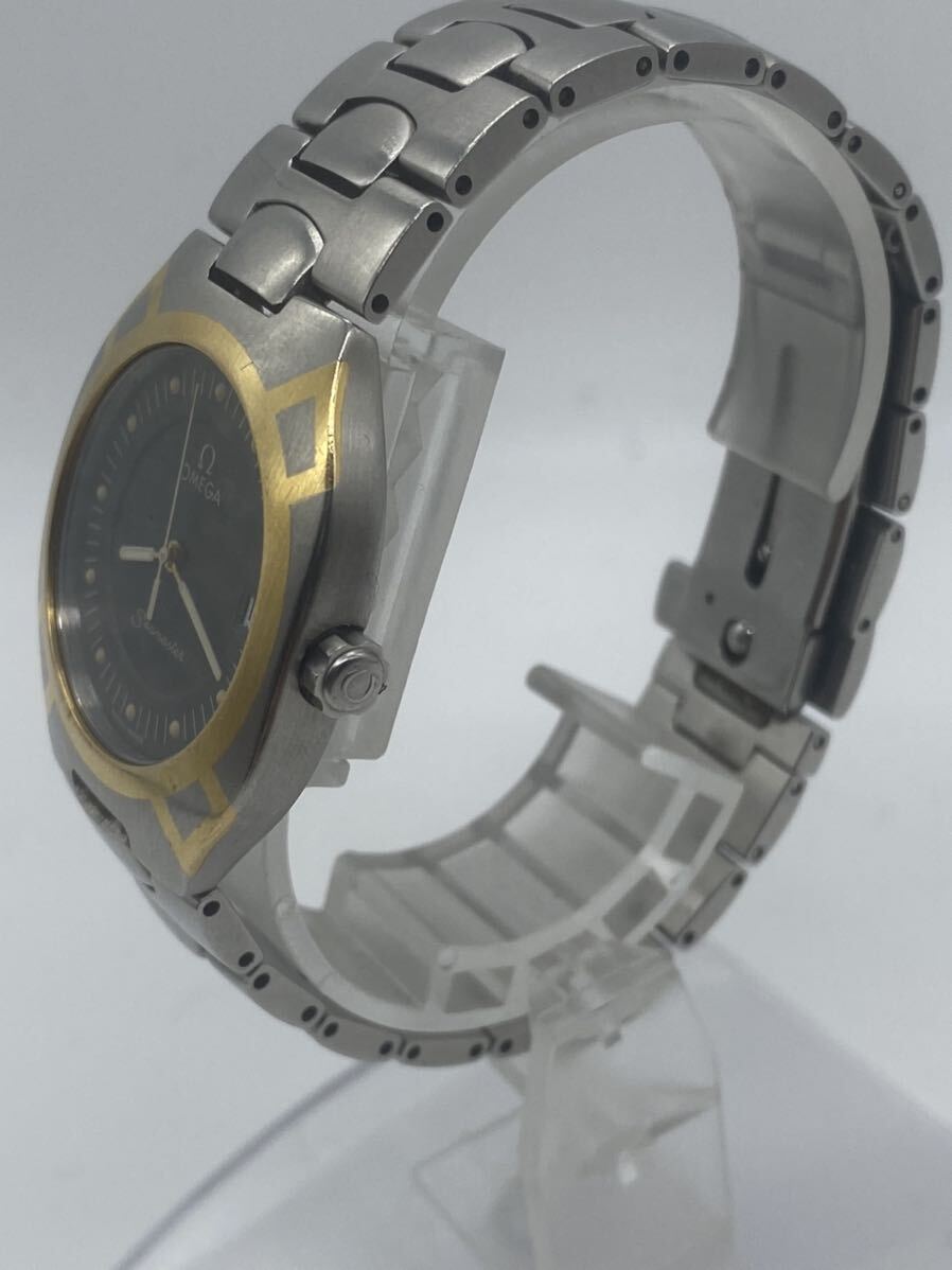 M19 1円〜 OMEGA オメガ ポラリス シーマスター デイト グレー文字盤 メンズ腕時計 クォーツ 美品の画像2
