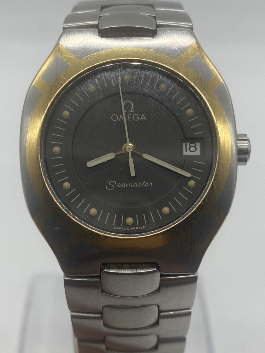 M19 1円〜 OMEGA オメガ ポラリス シーマスター デイト グレー文字盤 メンズ腕時計 クォーツ 美品の画像1