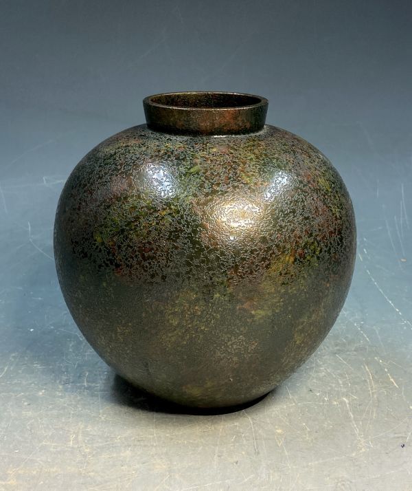 【高岡銅器金工師】剛章「高岡銅器 花瓶」 銅製 銅花器 壷 花入 在銘 高18.3cm y18838500の画像1