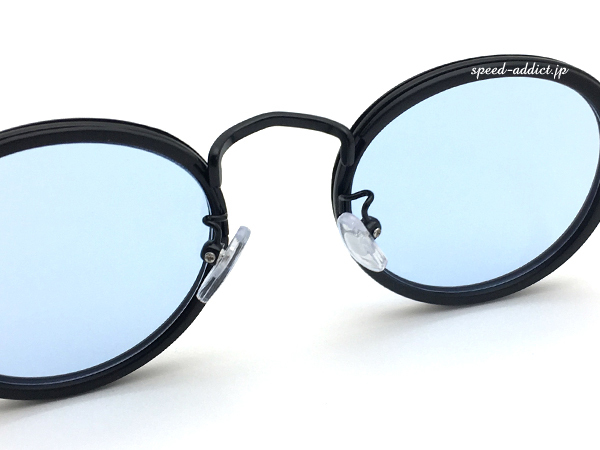 CLASSIC ROUND SUNGLASS 艶消しBLACK × LIGHT BLUE/ラウンド型サングラス黒ぶちマットブラックカラーレンズ青ブルー涼しげメタルフレーム_画像6