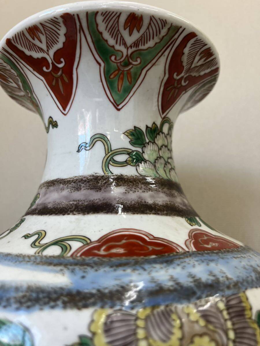 【中国美術】色絵獅子花文瓶 高さ45cm 花瓶 花器 唐物 古玩 骨董_画像3