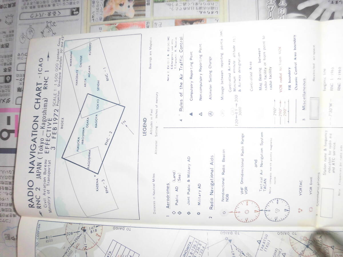 ③１９７２ RADIO NAVIGATION CHART 区分航空図 稚内ー名古屋 東京ー鹿児島 プロペラ機 ジェット機 空港の画像6